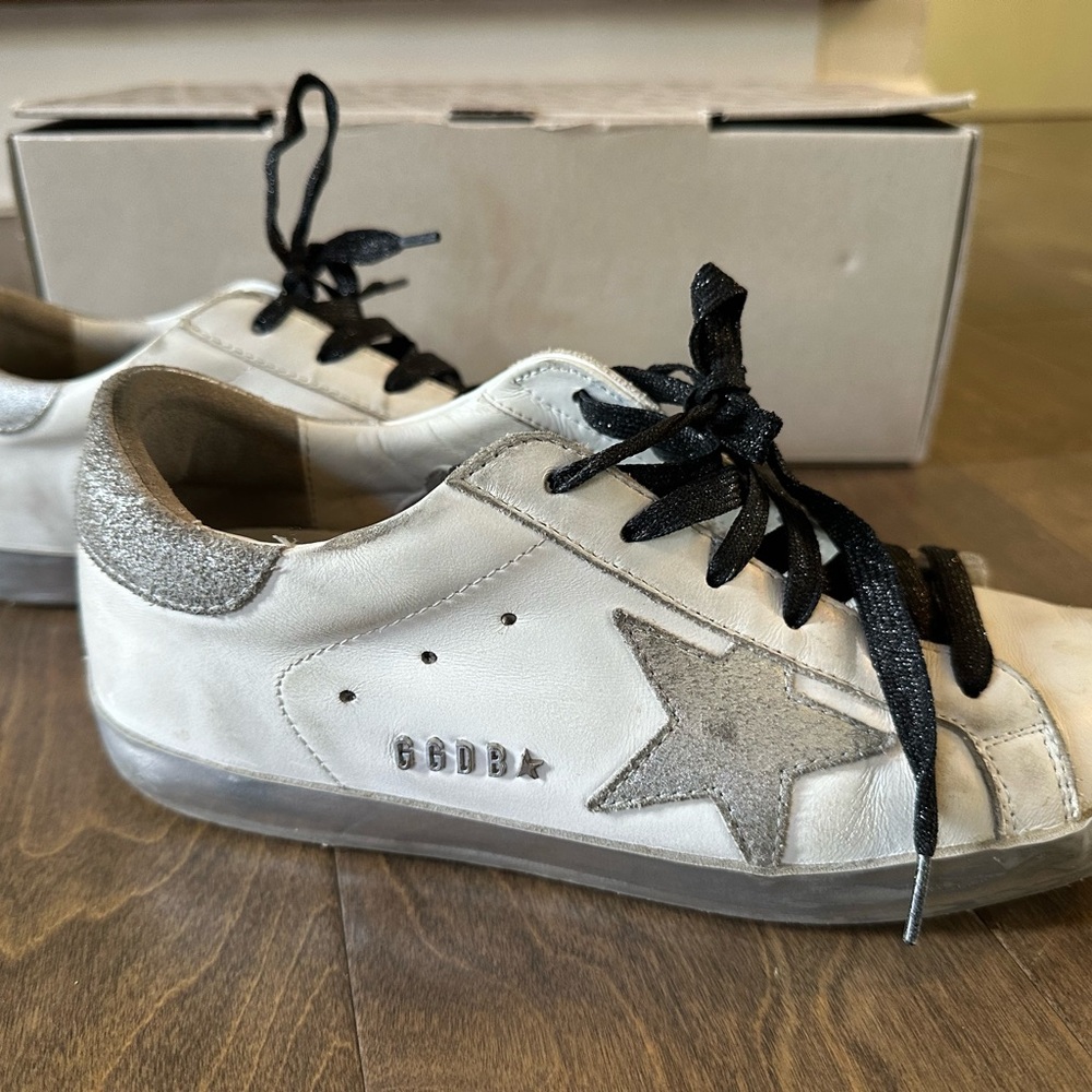 SOLD-Golden Goose White Sneakers with Silver Star Sz 37